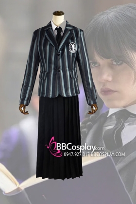 Đồ Wednesday - Đồng Phục Nữ Sinh Vest Đen Sọc Váy Đen - Wednesday 2022