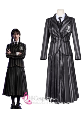 Đồ Wednesday - Đồng Phục Nữ Sinh Vest Đen Sọc Váy Sọc- Wednesday 2022