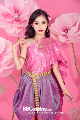 Trang Phục Thái Lan Sabai Hồng Quần Hồng