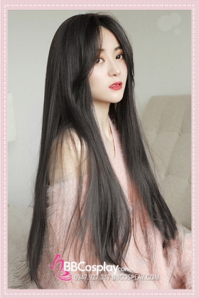 Tóc Giả Nữ Đen Dài Có Mái - 80Cm