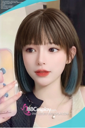 Tóc Ngắn Nâu Line Xanh