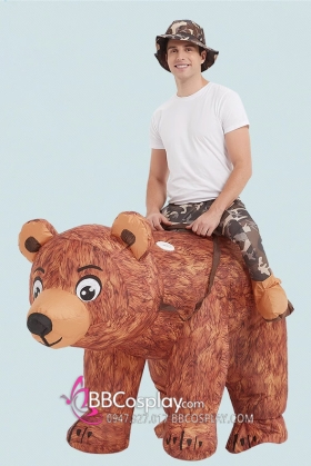 Mascot Người Cưỡi Gấu Nâu Bơm Hơi