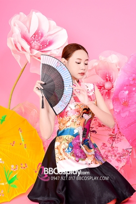 Xườn Xám Váy Áo Trắng Váy Đen