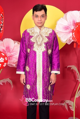Trang Phục Truyền Thống Ấn Độ Nam Tím Gold
