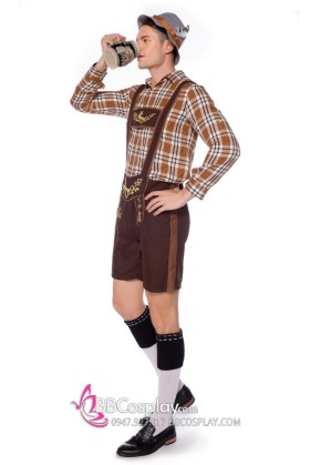 Trang Phục Lederhosen  Quần Yếm Caro Nâu Cho Nam