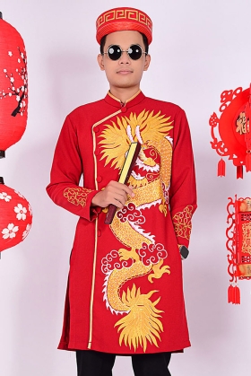 Áo Dài Nam Đỏ Cách Tân Vẽ Rồng