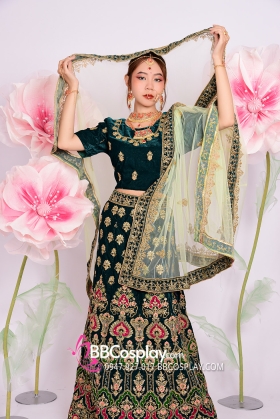 Trang Phục Lehanga Xanh Vert