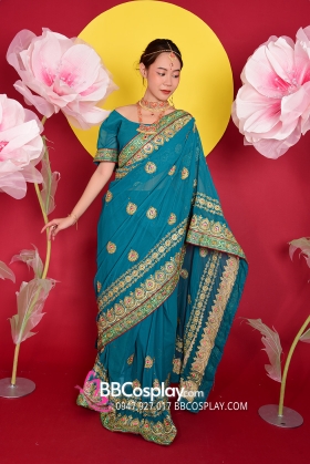 Đồ Ấn Độ  Truyền Thống Sharee Xanh Cổ Vịt