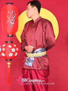 Đồ Thái Lan Đỏ Đô Áo Gấm Quần Trơn