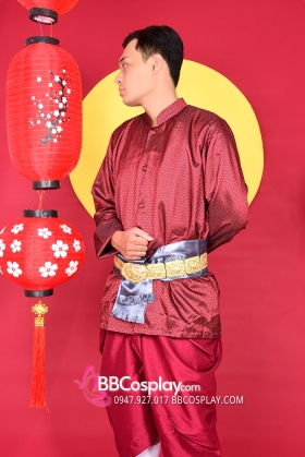 Đồ Thái Lan Đỏ Đô Áo Gấm Quần Trơn