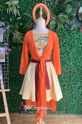 Bộ Váy Tứ Thân Cách Tân Yếm Vàng Áo Cam