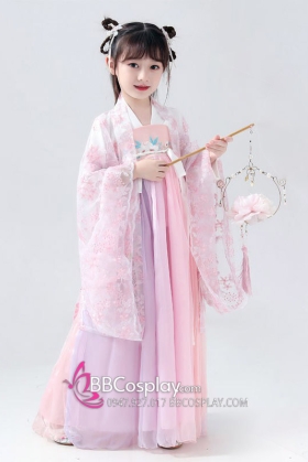 Hán Phục Chị Hằng Nga Hồng Xích Tử Chu Trẻ Em