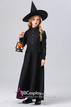 Đầm Phù Thuỷ Dáng Dài Halloween Cho Bé