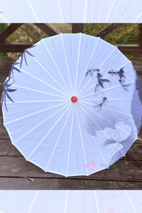 Dù Vải Trắng Sơn Thuỷ - Cá Chép Và Hoa Sen