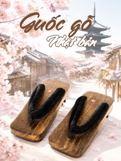 Guốc Gỗ Nam Nhật Bản - Geta Bản Gỗ Nâu Đen Quai Đen