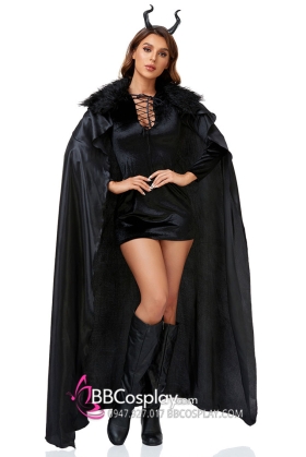 Váy Hoá Trang Phù Thuỷ Màu Đen Phối Lông Vũ Quyến Rũ