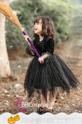 Đầm Hoá Trang Halloween Nhân Vật Phù Thuỷ Cho Bé Gái