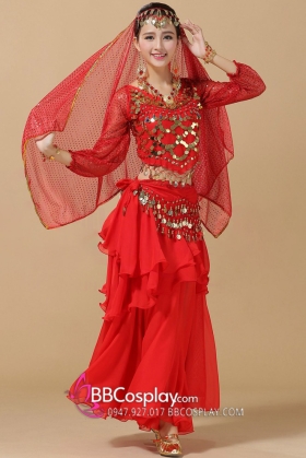 Trang Phục Cô Dâu Ấn Độ Đỏ Tay Dài Kim Tuyến