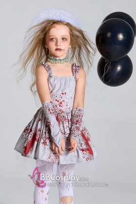 Đầm Cô Dâu Halloween Dáng Ngắn Cho Bé