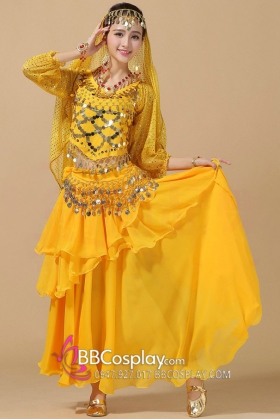 Trang Phục Cô Dâu Ấn Độ Vàng Tay Dài Kim Sa