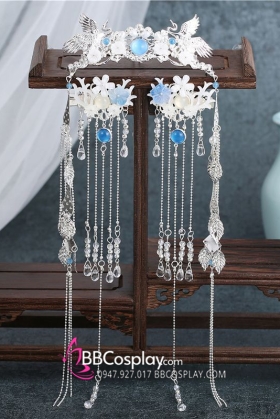 Bộ Trâm Cài Cổ Trang Thu Nguyệt Tone Trắng Xanh