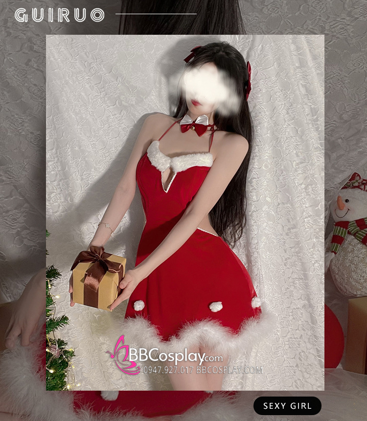 Váy Noel Khoét Eo Hở Lưng Sexy Girl Phối Lông Quyến Rũ