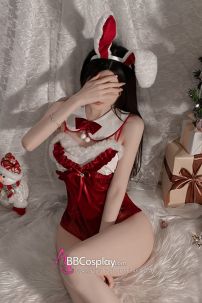 Bộ Bunny Noel Cúp Ngực Viền Lông Kèm Tai Thỏ