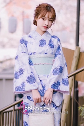 Áo Yukata Cẩm Tú Cầu Tím Tặng Kèm Thắt Lưng
