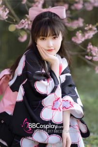Áo Kimono Yukata Nền Đen Phối Hoa Tặng Kèm Thắt Lưng