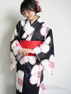 Áo Yukata Hoa Sơn Trà Trắng Tặng Kèm Thắt Lưng