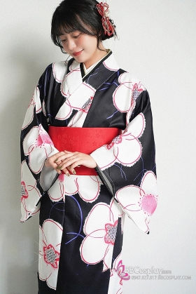 Áo Yukata Hoa Sơn Trà Trắng Tặng Kèm Thắt Lưng
