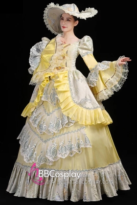 Đầm Rococo Style Xanh Pastel Phối Vàng Quý Phái