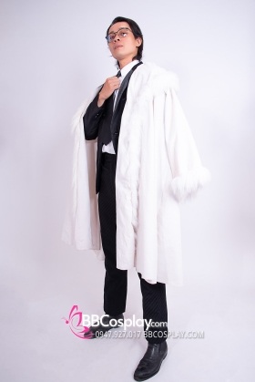 Áo Choàng Trắng Viền Lông Có Nón Có Tay