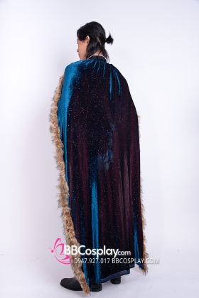 Áo Choàng Viền Lông Xám Xanh Cổ Vịt