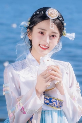 Cài Tóc Hanbok Hàn Quốc Xanh Hoa Trắng