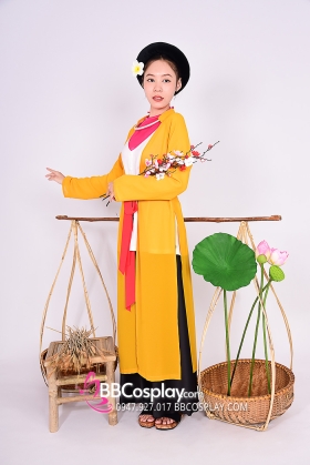 Trang Phục Tứ Thân Vàng Yếm Hồng Đụp Đen