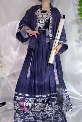 Trang Phục Tây Vực Tím Váy Xếp Ly