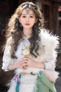 Đồ Nữ Mông Cổ Tây Vực Xanh Mạ Pastel