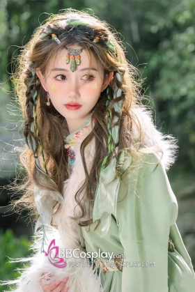 Trang Phục Nữ Mông Cổ Tây Vực Xanh Mạ Pastel