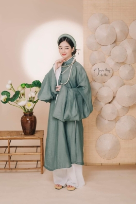 Áo Ngũ Thân Xanh Rêu Tơ Xước