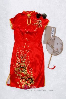 Sườn Xám Đỏ Phi Mai Vàng Size M