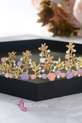 Cài Tóc Vương Miện Công Chúa Đính Hoa Sắc Màu