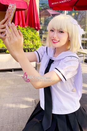 Tóc Giả Vàng Bạch Kim Ngắn Ngang Vai Mái Ngang - Ảnh Thật