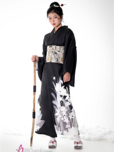 Áo Yukata Nữ Cung Thủ Archer Đen Hoa Trắng