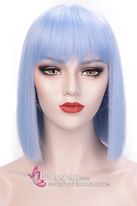 Tóc Giả Xanh Dương Nhạt Mái Ngang Ngắn Ngang Vai