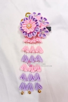 Kanzashi Nhật Bản Tím Hồng Pastel - Lớn