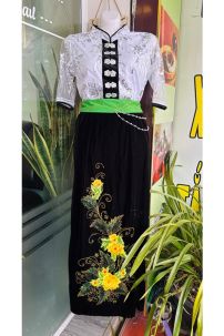 Trang Phục Dân Tộc Thái Áo Trắng Ren Tay Lỡ Váy Đen Nhung
