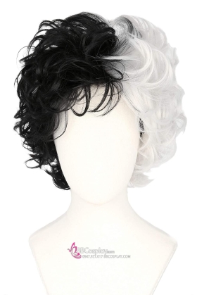 Tóc Giả Ngắn 2 Màu Đén Trắng Xoăn Có Mái Thưa