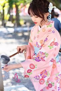 Đai Lưng Kimono Nhật Nơ Xanh Dương Nhạt Hoạ Tiết Hoa Anh Đào Chìm