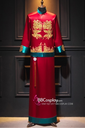 Trang Phục Tân Lang - Mẫu Đỏ Xanh Đính Cườm Long Phụng 2024